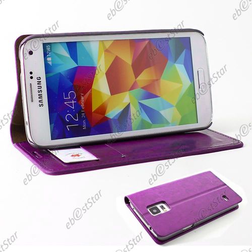 Ebeststar  Housse Portefeuille Coque Etui Protection Folio Pour Samsung Galaxy S5 G900f Et S5 New G903f Neo, Couleur Violet [Dimensions Precises De Votre Appareil : 142 X 72,5 X 8,1 Mm, cran 5.1'']