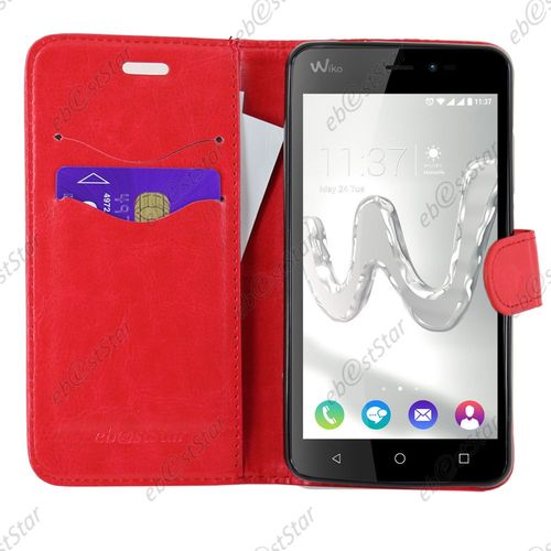 Ebeststar  Housse Portefeuille Coque Etui Protection Folio Pour Wiko Freddy, Couleur Rouge [Dimensions Precises De Votre Appareil : 143 X 71,8 X 10,6 Mm, cran 5'']