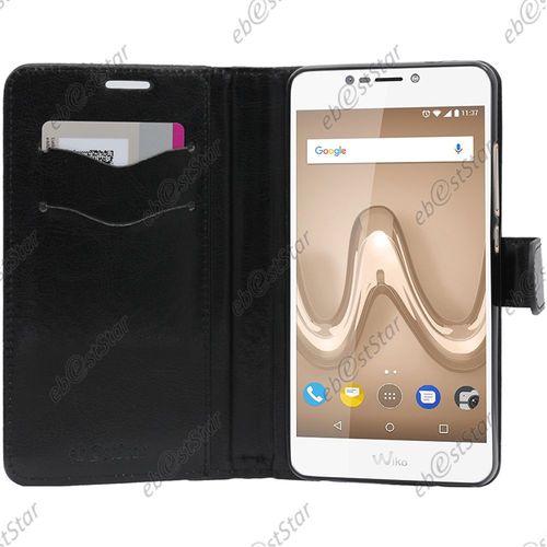 Ebeststar  Housse Portefeuille Coque Etui Protection Folio Pour Wiko Tommy 2 Plus, Couleur Noir [Dimensions De Votre Appareil : 155.3 X 76.8 X 8.9 Mm]