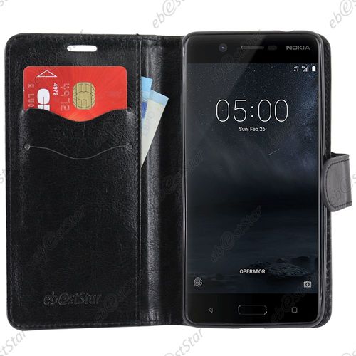 Ebeststar  Housse Portefeuille Coque Etui Protection Folio + Vitre Anti Casse Film cran Verre Tremp Pour Nokia Nokia 5, Couleur Noir [Dimensions Precises De Votre Appareil : 149.7 X 72.5 X 8 Mm, cran 5.2''] [Note Importante Lire Description]