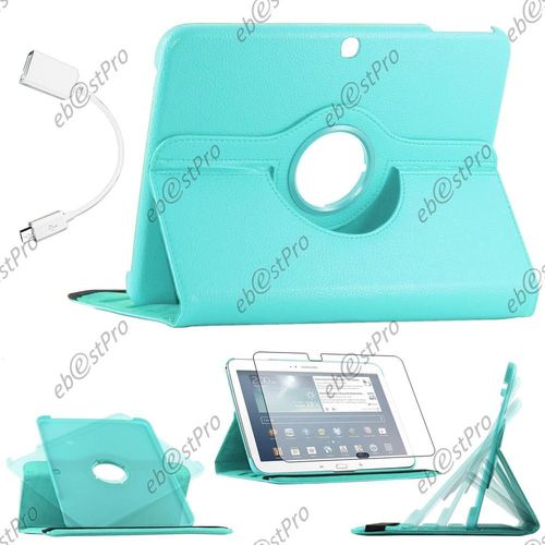 Ebeststar  - Kit D'accessoire Housse Coque Etui Pu Cuir Rotatif 360 Couleur Bleu + 1 Adaptateur Micro Usb Otg Vers Usb Female + 1 Film Pour Samsung Galaxy Tab 3 10.1 P5200 P5210 P5220 Gt-P5210 10 Pouces