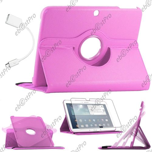 Ebeststar  - Kit D'accessoire Housse Coque Etui Pu Cuir Rotatif 360 Couleur Violet + 1 Adaptateur Micro Usb Otg Vers Usb Female + 1 Film Pour Samsung Galaxy Tab 3 10.1 P5200 P5210 P5220 Gt-P5210 10 Pouces