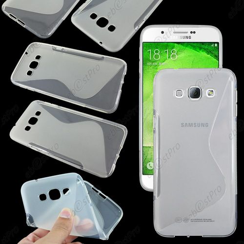 Ebeststar  Lot X3 Coque S-Line Silicone Gel Motif Vague Housse Etui Protection Souple Pour Samsung Galaxy A8 Sm-A800f + Verre, Couleur Transparent, Noir, Bleu [Dimensions Precises De Votre Appareil : 158 X 76.8 X 5.9 Mm, cran 5.7'']