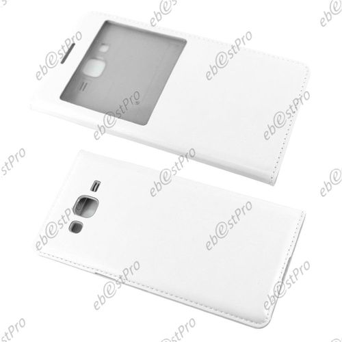Ebeststar  Mini Stylet + 3 Film cran + Housse Protection Coque Etui Flip View Pour Samsung Galaxy Grand Prime Sm-G530f Value Edition Sm-G531f, Couleur Blanc [Dimensions Precises De Votre Appareil : 144.8 X 72.1 X 8.6 Mm, cran 5'']