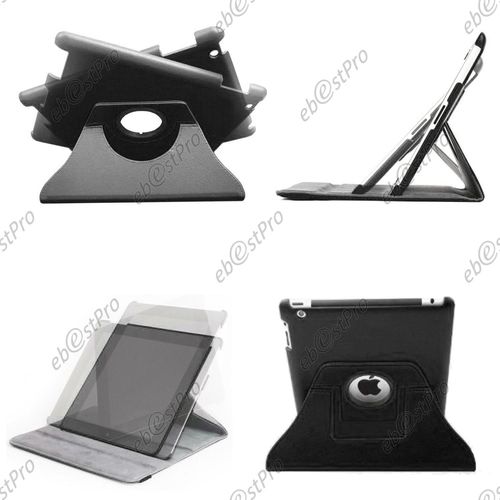 Ebeststar  Pour Apple Ipad 4 cran Retina, Ipad 4, Ipad 3, Ipad 2 - Housse Coque Etui Pu Cuir Rotatif Avec Support  Rotation 360 + 1 Verre Tremp, Couleur Noir
