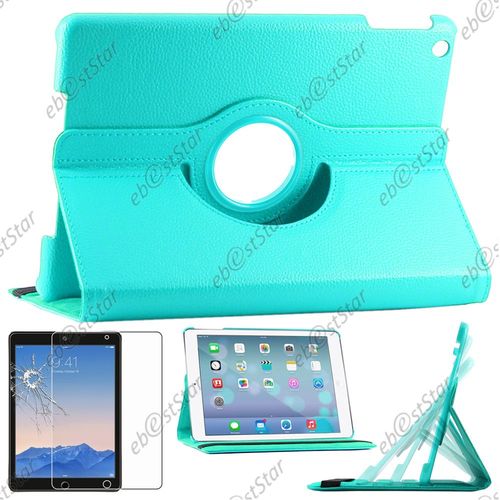 Ebeststar  Pour Apple Ipad Air, Ipad 5, Ipad Air Wi-Fi, 3g - Housse Coque Etui Pu Cuir Rotatif Avec Support  Rotation 360 + 1 Verre Tremp, Couleur Bleu