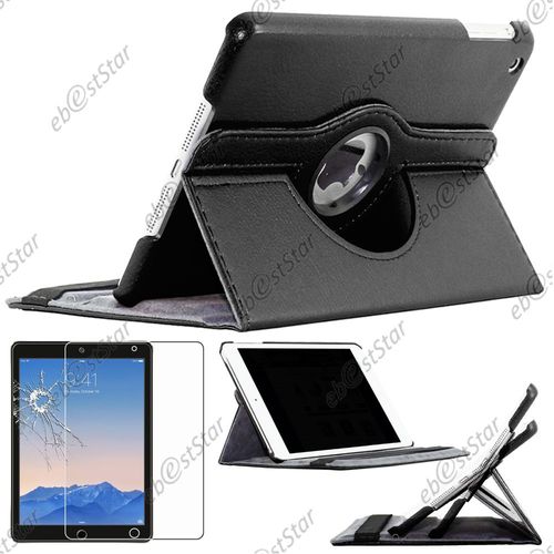 Ebeststar  Pour Apple Ipad Mini 1 - Housse Coque Etui Pu Cuir Rotatif Avec Support  Rotation 360 + 1 Verre Tremp, Couleur Noir