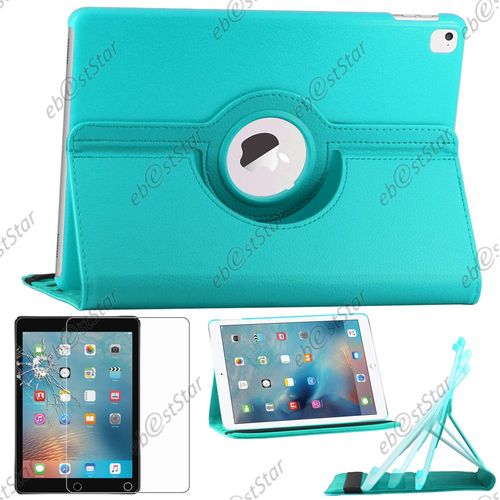 Ebeststar  Pour Apple Ipad Pro 9.7 (2016), Wi-Fi, 3g, 4g, Lte - Housse Coque Etui Pu Cuir Rotatif Avec Support  Rotation 360 + 1 Verre Tremp, Couleur Bleu