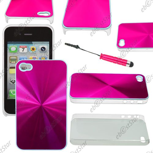 Ebeststar  Pour Apple Iphone 4s, 4 - Housse Coque Rigide Style Aluminium Chrom + Mini Stylet, Couleur Rose