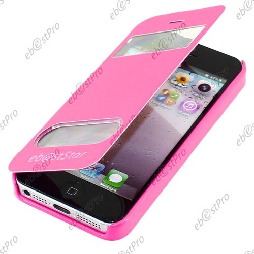 Ebeststar  Pour Apple Iphone 5s / 5 Housse Pochette Protection Coque Etui Type S-View + Film D'cran, Couleur Rose