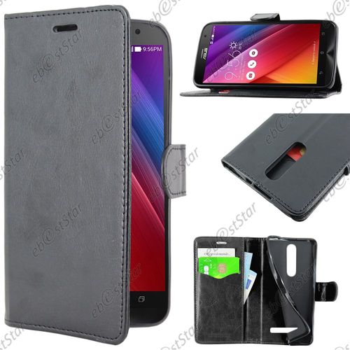 Ebeststar  Pour Asus Zenfone 2 Ze551ml - Housse Coque Etui Portefeuille Support Folio Simi Cuir, Couleur Noir [Dimensions Precises De Votre Appareil : 152,5 X 77,2 X 10,9 Mm, cran 5.5'']