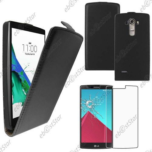 Ebeststar  Pour Lg G4 H815, G4 Dual-Lte - Housse Coque Etui En Pu Cuir  Rabat Ultra Fine (Slim Case) + 1 Verre Tremp, Couleur Noir