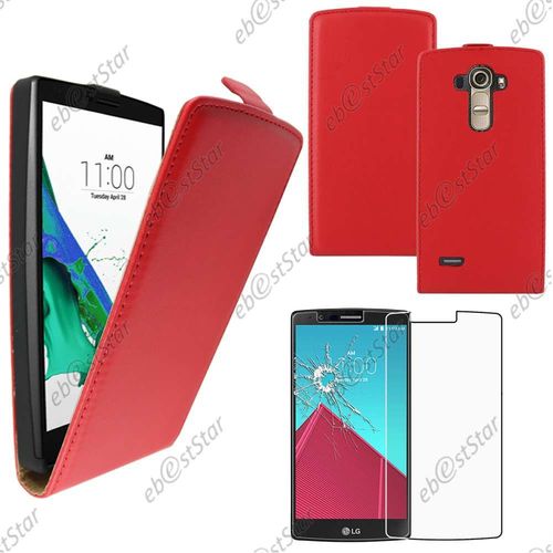 Ebeststar  Pour Lg G4 H815, G4 Dual-Lte - Housse Coque Etui En Pu Cuir  Rabat Ultra Fine (Slim Case) + 1 Verre Tremp, Couleur Rouge