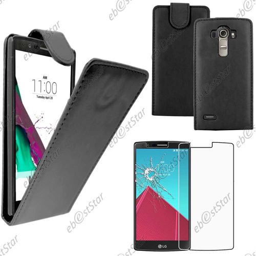 Ebeststar  Pour Lg G4 H815, G4 Dual-Lte - Housse Coque Etui Simili Cuir  Rabat Vertical + 1 Verre Tremp, Couleur Noir