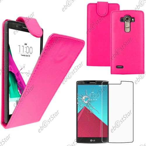 Ebeststar  Pour Lg G4 H815, G4 Dual-Lte - Housse Coque Etui Simili Cuir  Rabat Vertical + 1 Verre Tremp, Couleur Rose