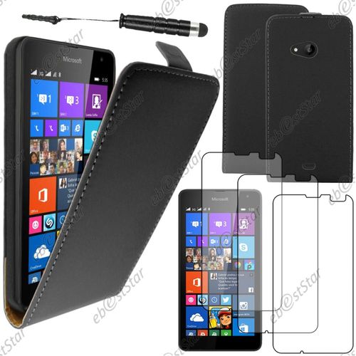 Ebeststar  Pour Microsoft Nokia Lumia 535 - Housse Coque Etui En Pu Cuir  Rabat Ultra Fine (Slim Case) + Mini Stylet + 3 Film cran, Couleur Noir [Dimensions Precises De Votre Appareil : 140.2 X 72.4 X 8.8 Mm, cran 5'']
