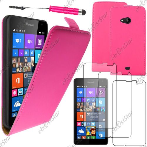 Ebeststar  Pour Microsoft Nokia Lumia 535 - Housse Coque Etui En Pu Cuir  Rabat Ultra Fine (Slim Case) + Mini Stylet + 3 Film cran, Couleur Rose [Dimensions Precises De Votre Appareil : 140.2 X 72.4 X 8.8 Mm, cran 5'']