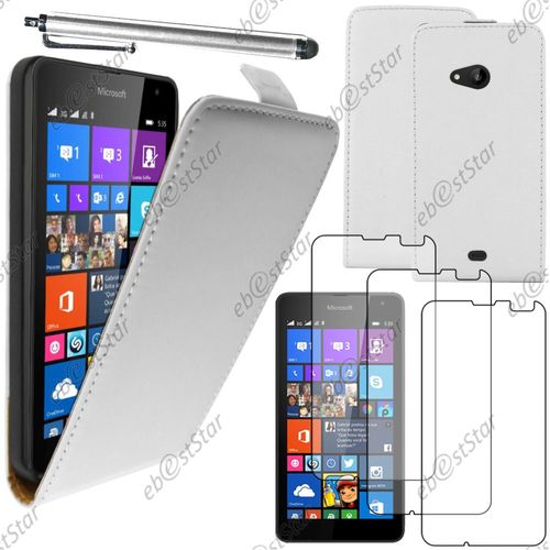 Ebeststar  Pour Microsoft Nokia Lumia 535 - Housse Coque Etui En Pu Cuir  Rabat Ultra Fine (Slim Case) + Stylet + 3 Film cran, Couleur Blanc [Dimensions Precises De Votre Appareil : 140.2 X 72.4 X 8.8 Mm, cran 5'']