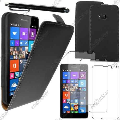 Ebeststar  Pour Microsoft Nokia Lumia 535 - Housse Coque Etui En Pu Cuir  Rabat Ultra Fine (Slim Case) + Stylet + 3 Film cran, Couleur Noir [Dimensions Precises De Votre Appareil : 140.2 X 72.4 X 8.8 Mm, cran 5'']