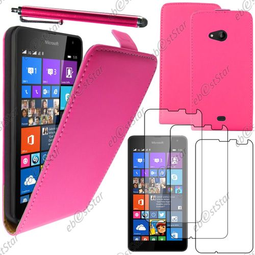 Ebeststar  Pour Microsoft Nokia Lumia 535 - Housse Coque Etui En Pu Cuir  Rabat Ultra Fine (Slim Case) + Stylet + 3 Film cran, Couleur Rose [Dimensions Precises De Votre Appareil : 140.2 X 72.4 X 8.8 Mm, cran 5'']