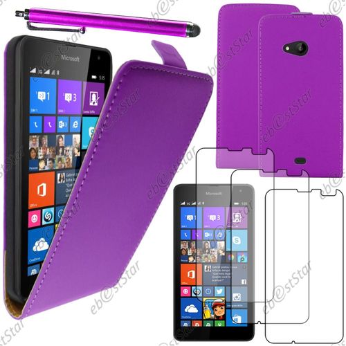 Ebeststar  Pour Microsoft Nokia Lumia 535 - Housse Coque Etui En Pu Cuir  Rabat Ultra Fine (Slim Case) + Stylet + 3 Film cran, Couleur Violet [Dimensions Precises De Votre Appareil : 140.2 X 72.4 X 8.8 Mm, cran 5'']