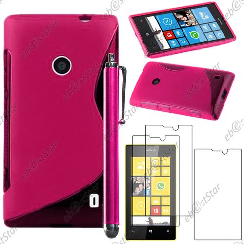 Ebeststar  Pour Nokia Lumia 520 - Housse Etui Coque Silicone Gel Motif S-Line Protection Souple + Stylet + 3 Film cran, Couleur Rose [Dimensions Precises De Votre Appareil : 119.9 X 64 X 9.9 Mm, cran 4'']