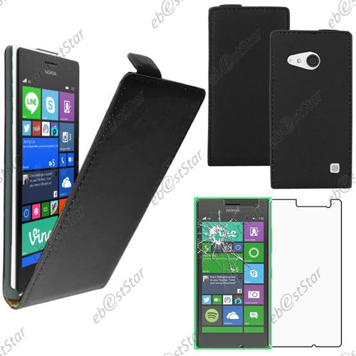 Ebeststar  Pour Nokia Lumia 735 730 Dual - Housse Coque Etui En Pu Cuir  Rabat Ultra Fine (Slim Case) + 1 Verre Tremp, Couleur Noir