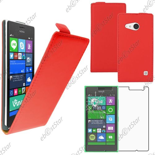 Ebeststar  Pour Nokia Lumia 735 730 Dual - Housse Coque Etui En Pu Cuir  Rabat Ultra Fine (Slim Case) + 1 Verre Tremp, Couleur Rouge