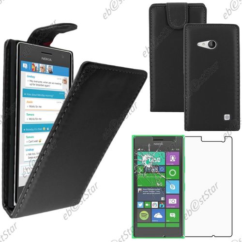 Ebeststar  Pour Nokia Lumia 735 730 Dual - Housse Coque Etui Simili Cuir  Rabat Vertical + 1 Verre Tremp, Couleur Noir