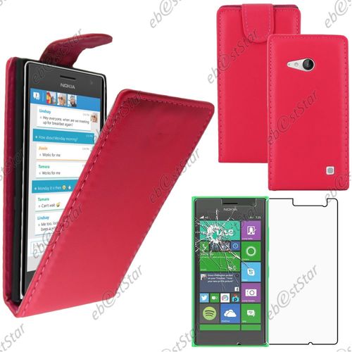 Ebeststar  Pour Nokia Lumia 735 730 Dual - Housse Coque Etui Simili Cuir  Rabat Vertical + 1 Verre Tremp, Couleur Rose