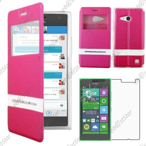 Ebeststar  Pour Nokia Lumia 735 730 Dual - Housse Coque Etui Smart View Cover Type S-View Portefeuille Livre + 1 Verre Tremp, Couleur Rose
