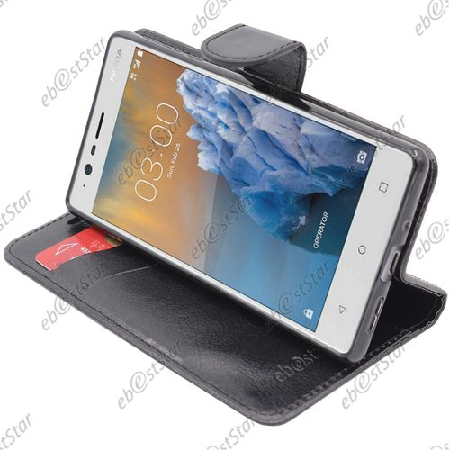 Ebeststar  Pour Nokia Nokia 3 - Housse Coque Etui Portefeuille Support Folio Simi Cuir, Couleur Noir [Dimensions Precises De Votre Appareil : 143.4 X 71.4 X 8.5 Mm, cran 5'']