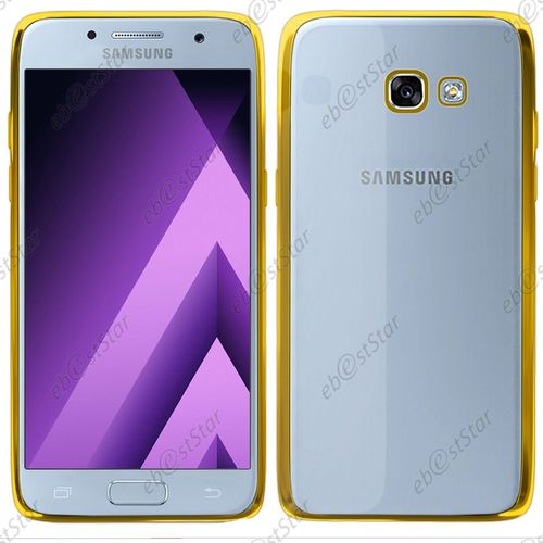Ebeststar  Pour Samsung Galaxy A3 2017 A320f - Housse Etui Coque Silicone Gel Souple Ultra Fine 0,3mm Et Invisible, Couleur Transparent / Or [Dimensions Precises De Votre Appareil : 135.4 X 66.2 X 7.9 Mm, cran 4.7'']