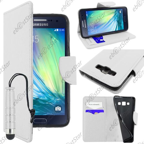 Ebeststar  Pour Samsung Galaxy A7 Sm-A700f (2015) - Housse Coque Etui Portefeuille Support Folio Simi Cuir + Mini Stylet, Couleur Blanc [Dimensions Precises De Votre Appareil : 151 X 76.2 X 6.3 Mm, cran 5.7'']