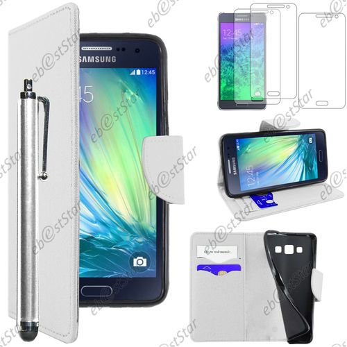 Ebeststar  Pour Samsung Galaxy A7 Sm-A700f (2015) - Housse Coque Etui Portefeuille Support Folio Simi Cuir + Stylet + 3 Film cran, Couleur Blanc [Dimensions Precises De Votre Appareil : 151 X 76.2 X 6.3 Mm, cran 5.7'']