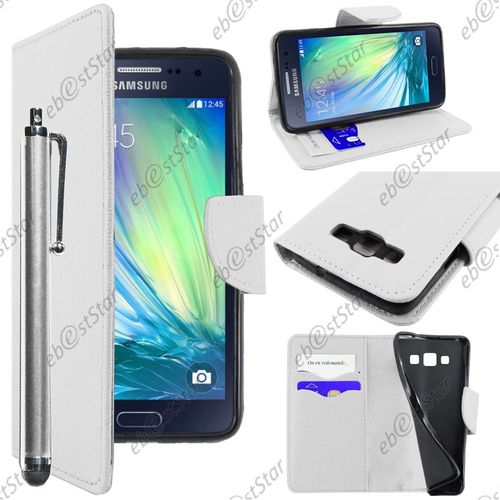 Ebeststar  Pour Samsung Galaxy A7 Sm-A700f (2015) - Housse Coque Etui Portefeuille Support Folio Simi Cuir + Stylet, Couleur Blanc [Dimensions Precises De Votre Appareil : 151 X 76.2 X 6.3 Mm, cran 5.7'']