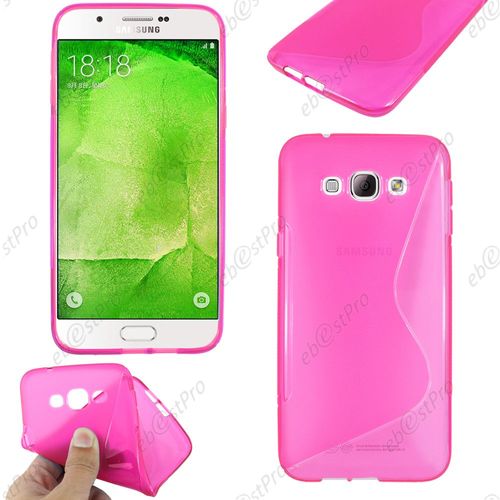 Ebeststar  Pour Samsung Galaxy A8 Sm-A800f Coque S-Line Silicone Gel Motif Vague Housse Etui Protection Souple, Couleur Rose + Film Protection D'cran