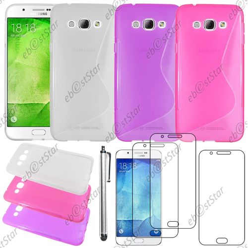 Ebeststar  Pour Samsung Galaxy A8 Sm-A800f - Lot X3 Housse Etui Coque Silicone Gel Motif S-Line Protection Souple + Stylet + 3 Film cran, Couleur Transparent, Violet, Rose [Dimensions Precises De Votre Appareil : 158 X 76.8 X 5.9 Mm, cran 5.7'']