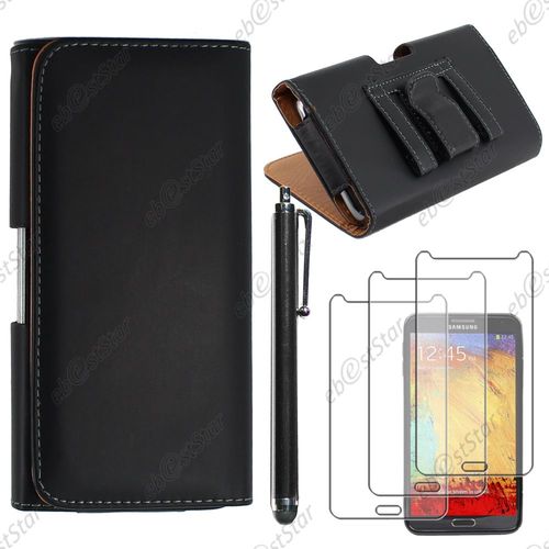 Ebeststar  Pour Samsung Galaxy Note 3 Gt-N9000, N9002, N9005 - Housse Etui Clip Ceinture Portefeuille + Stylet + 3 Film cran, Couleur Noir [Dimensions Precises De Votre Appareil : 79.2 X 151.2 X 8.3 Mm, cran 5.7'']