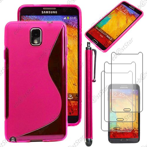 Ebeststar  Pour Samsung Galaxy Note 3 Gt-N9000, N9002, N9005 - Housse Etui Coque Silicone Gel Motif S-Line Protection Souple + Stylet + 3 Film cran, Couleur Rose [Dimensions Precises De Votre Appareil : 79.2 X 151.2 X 8.3 Mm, cran 5.7'']