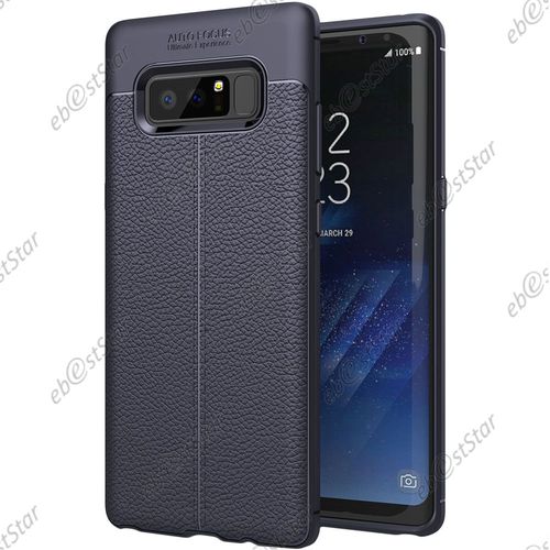 Ebeststar  Pour Samsung Galaxy Note 8 Note8 - Coque Motif Cuir Luxe Etui Housse Flexible Silicone Gel Cussins D'air, Couleur Bleu Fonc [Dimensions Precises De Votre Appareil : 162.5 X 74.8 X 8.6 Mm, cran 6.3'']