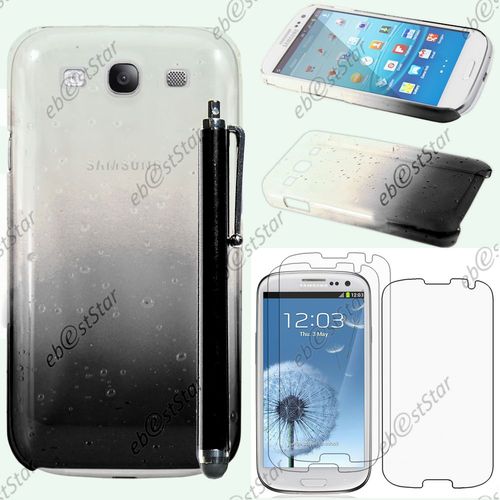 Ebeststar  Pour Samsung Galaxy S3 I9300 I9305 - Etui Housse Coque Rigide Motif Gouttelettes + Stylet + 3 Film cran, Couleur Noir [Dimensions Precises De Votre Appareil : 136.6 X 70.8 X 8.6 Mm, cran 4.8'']