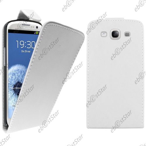 Ebeststar  Pour Samsung Galaxy S3 I9300 I9305 - Housse Coque Etui Simili Cuir  Rabat Vertical, Couleur Blanc [Dimensions Precises De Votre Appareil : 136.6 X 70.8 X 8.6 Mm, cran 4.8'']