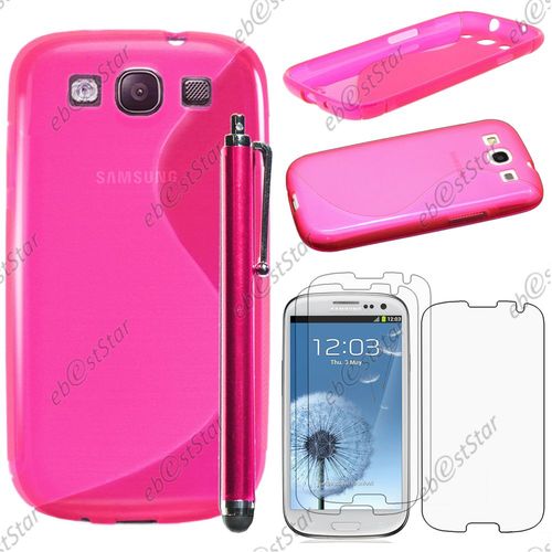 Ebeststar  Pour Samsung Galaxy S3 I9300 I9305 - Housse Etui Coque Silicone Gel Motif S-Line Protection Souple + Stylet + 3 Film cran, Couleur Rose [Dimensions Precises De Votre Appareil : 136.6 X 70.8 X 8.6 Mm, cran 4.8'']