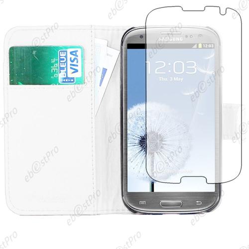 Ebeststar  Pour Samsung Galaxy S3 I9300 I9305 Housse Portefeuille Coque Etui Protection Folio + Film D'cran, Couleur Blanc