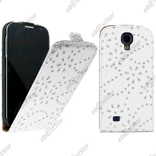 Ebeststar  Pour Samsung Galaxy S4 I9500 I9505 - Housse Coque Etui En Pu Cuir  Rabat Ultra Fine (Slim Case) Avec Strass, Couleur Blanc [Dimensions Precises De Votre Appareil : 136.6 X 69.8 X 7.9 Mm, cran 5'']