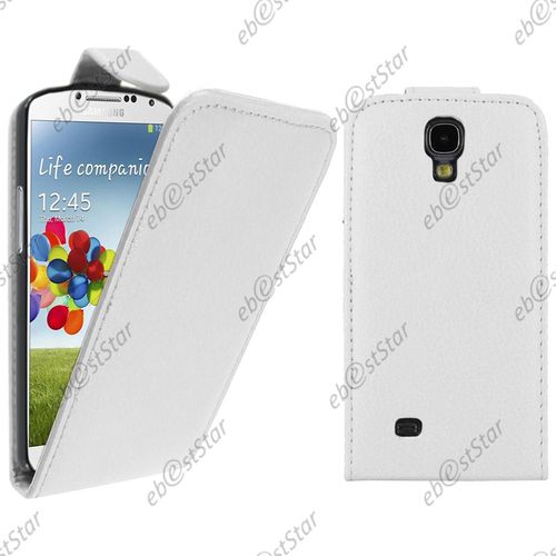 Ebeststar  Pour Samsung Galaxy S4 I9500 I9505 - Housse Coque Etui Simili Cuir  Rabat Vertical, Couleur Blanc [Dimensions Precises De Votre Appareil : 136.6 X 69.8 X 7.9 Mm, cran 5'']