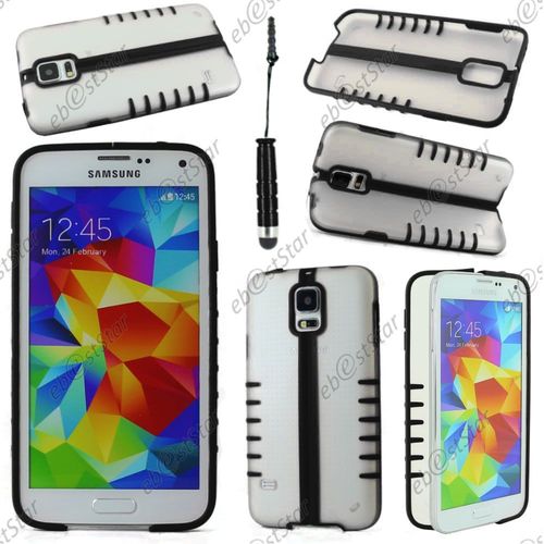 Ebeststar  Pour Samsung Galaxy S5 G900f, S5 New G903f Neo - Coque Pliable Hybride Rigide Cristal - Silicone Gel Tpu Support + Mini Stylet, Couleur Noir [Dimensions Precises De Votre Appareil : 142 X 72.5 X 8.1 Mm, cran 5.1'']