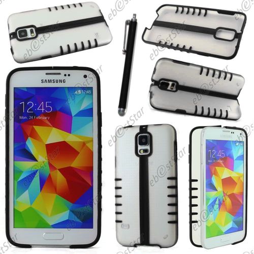Ebeststar  Pour Samsung Galaxy S5 G900f, S5 New G903f Neo - Coque Pliable Hybride Rigide Cristal - Silicone Gel Tpu Support + Stylet, Couleur Noir [Dimensions Precises De Votre Appareil : 142 X 72.5 X 8.1 Mm, cran 5.1'']