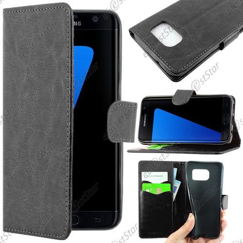 Ebeststar  Pour Samsung Galaxy S7 Edge Sm-G935f G935 - Housse Coque Etui Portefeuille Support Folio Simi Cuir + Film, Couleur Noir